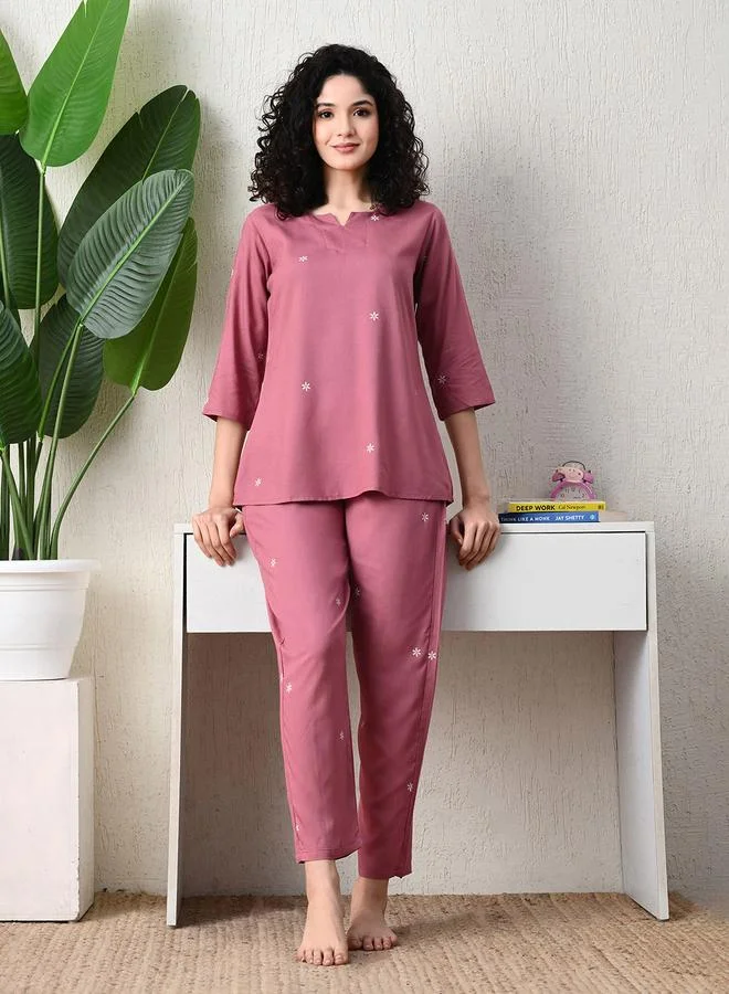 تايك تو طقم بيجاما من بنطال وبلوزة مطبوعة بأكمام 3/4